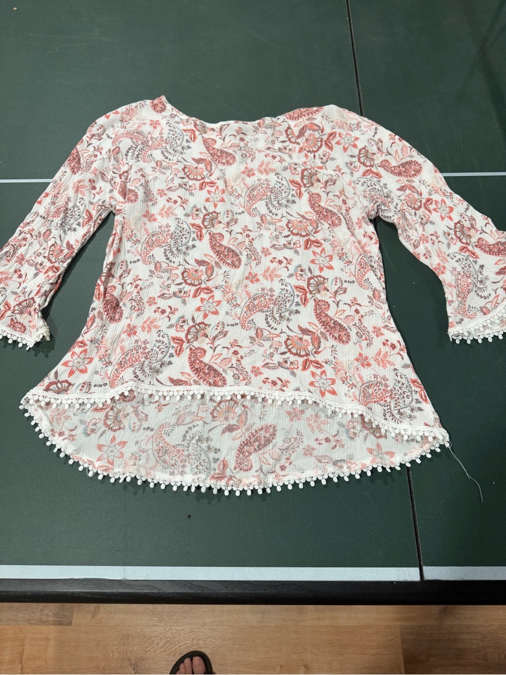 Papermoon White Blouse with Coral Paisley Print and Lace Trim